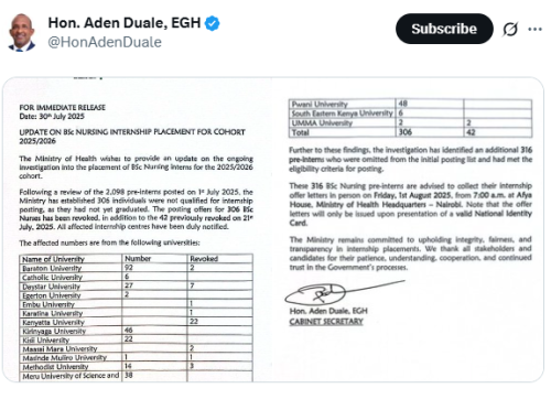 The X post by Aden Duale. PHOTO/Screengrab by People Daily Digital