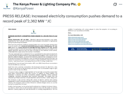 Statement by Kenya Power. PHOTO/Screengrab by People Daily Digital