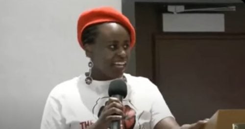Valentine Wanjiru speaking during a community public rally in Baltimore USA on Sunday, July 27, 2025. PHOTO/screengrab by PD Digital/https://www.facebook.com/DPGachagua