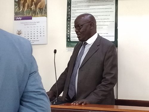 Retired Senior Principal Magistrate Henry Nyakweba when he appeared before Milimani Anti-Corruption Principal Magistrate Charles Ondieki on Thursday, July 17, 2025.PHOTO/Zipporah Ngwatu