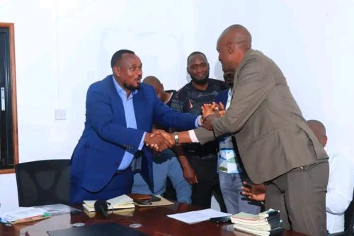 AFC Leopards Chairman Boniface (Right) Ambani with former club Chairman Dan Shikanda. PHOTO/Fcebook/ https://www.facebook.com/BonfaceAmbaniKenya