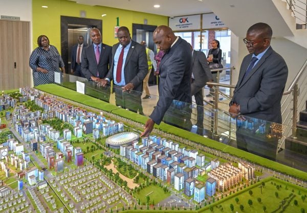 Then Sports CS Kipchumba Murkomen viewing the artistic impression of the Digital Media City and Smart Sports Complex at Konza Technopolis on Tuesday, December 2, 2024. PHOTO/@kipmurkomen/X