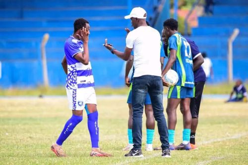 AFC Leopards heda coach Fred Ambani issues instruction to a player during a past fixture. PHOTO/ AFC Leopards/ https://www.facebook.com/100063695830994/posts/pfbid02VoRa7CsVz6jrXkd2PUQkeeDcF39Btd3d94Csc7sTvPgeJpxEWmkDKpKfgegEh7Uml/?app=fbl