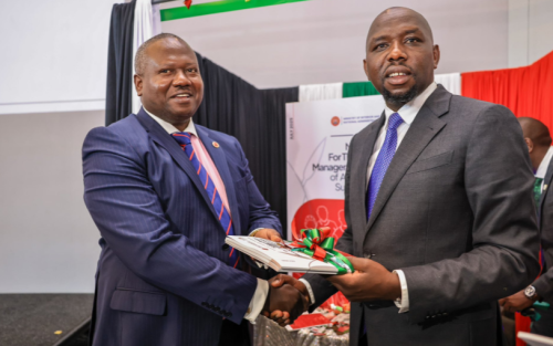 NACADA CEO Anthony Omerikwa presents the policy proposals to Interior CS Kipchumba Murkomen on July 30, 2025. PHOTO/@kipmurkomen/X