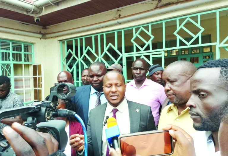Bokeira MCA Joel Ombongi, one of the MCAs who may lose their seats for skipping eight consecutive sittings, addresses journalists outside the assembly on July 7, 2025. PHOTO/Evans Nyakundi