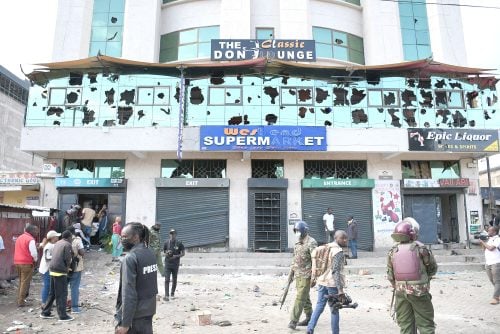 Damage to West End supermarket in Free Area, Nakuru. The store was looted by suspected criminals hiding among protesters during the Saba Saba unrest on Monday. PHOTO/Raphael Munge