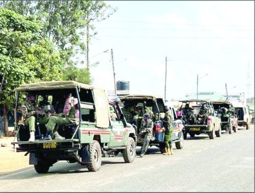 Police patrol the streets of Eldoret and its environs during Saba Saba day on July 7, 2025. Dozens of youths were arrested while allegedly attempting to engage in criminal activities. PHOTO/Winstone Chiseremi