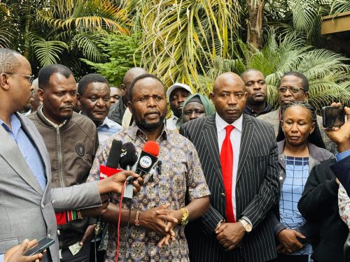 Natembeya addressing a prseer after the NEC meeting. PHOTO//https://www.facebook.com/photo/?fbid=1057809399847450&set=pb.100068551988297.-2207520000