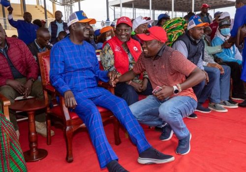 A photo of Kanini Kega together with Azimio leader Raila Odinga during 2022 campaigns. PHOTO//https://www.facebook.com/photo/?fbid=24220468394286399&set=a.332476486845591 
