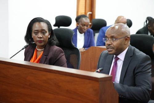 Cabinet Secretary for Defence Soipan Tuya and Principal Secretary Patrick Mariru before the Committee on Defence, Intelligence and Foreign Relations on August 12, 2025. PHOTO/https://www.facebook.com/ParliamentKE/