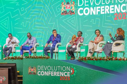 Migori Senator Eddy Oketch Gicheru speaking during the 2025 Devolution Conference in Homa Bay County. PHOTO/https://www.facebook.com/ParliamentKE