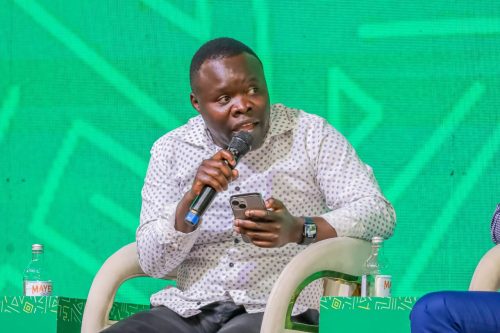 Migori Senator Eddy Oketch Gicheru speaking during the 2025 Devolution Conference in Homa Bay County. PHOTO/https://www.facebook.com/ParliamentKE