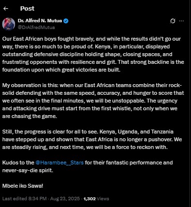 Part of the statement from CS Alfred Mutua on Saturday August 23, 2025. PHOTO/Screengrab by PD Digital/@DrAlfredMutua/X