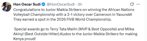 X screenshot of Kapseret MP Oscar Sudi.