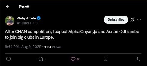 Part of the statement shared by Philip Etale on Saturday August 9, 2025. PHOTO/Screengrab by PD Digital/@EtalePhilip/X