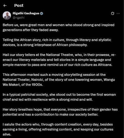 Part of the statement shared by former Deputy President Rigathi Gachagua on Saturday, August 30, 2025. PHOTO/ Screengrab by PD Digital/@rigathi/X