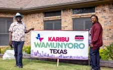 Gachagua shows off ‘Karibu Wamunyoro’ banner after landing in Texas