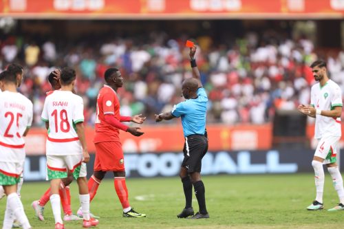 A photo of Chrispine Erambo after a red card. PHOTO//Screengrab by people daily digital from X by @FootballKe_90