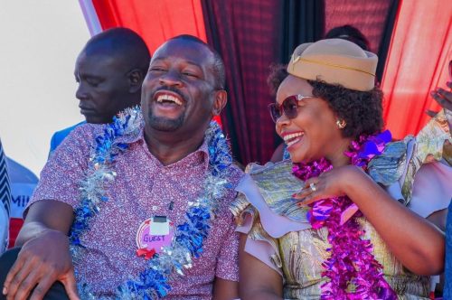 ODM party secretary general Edwin Sifuna (left) consults with Githunguri MP Gathoni Wamuchomba at Saboti, Trans Nzoia county on Sunday, August 3, 2025. PHOTO/@hon_wamuchomba/X
