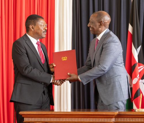 Wetang’ula receives signed bill from President Ruto at State House. PHOTO/@HonWetangula/X
