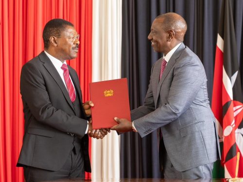 Wetang’ula receives signed bill from President Ruto at State House. PHOTO/@HonWetangula