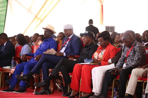Raila Odinga and other leaders during the Devolution Conference in Homa Bay. PHOTO/@KenyaGovernors/X