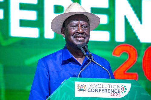 Raila Odinga during the Devolution Conference in Homa Bay. PHOTO/@KenyaGovernors/X