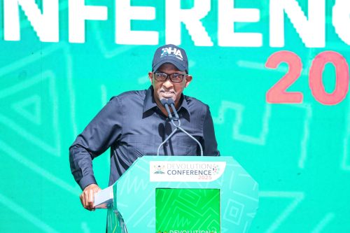 Health Cabinet Secretary Aden Duale while speaking on Thursday, August 14, 2025, during the 9th Devolution Conference in Homa Bay County. PHOTO/@MOH_Kenya/X