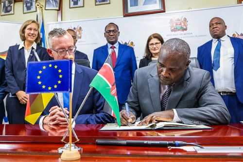 Treasury Cabinet Secretary John Mbadi during the signing of two major agreements aimed at strengthening Kenya’s renewable energy sector, alongside key European partners. PHOTO/@KeTreasury/X