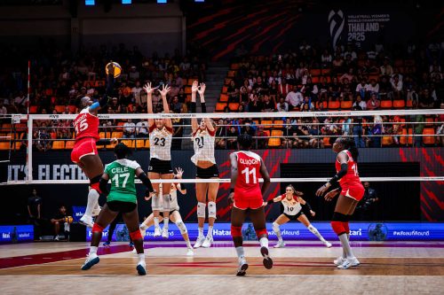 Malkia Strikers in action during their match against Germany. PHOTO/@KenyaVolley/X