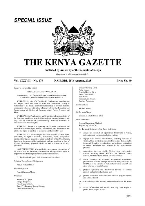 The gazete notice by Hussein Mohammed. PHOTO//@HusseinMohamedg/X