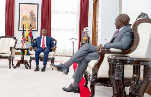 President William Ruto bids farewell to Ghana High Commissioner to Kenya Damptey Bediako Asare at State House on Monday, August 26, 2025. PHOTO/@WilliamsRuto/X