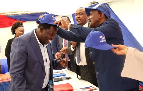Kalonzo Musyoka welcoming Gor Semelang'o to WPF on Tuesday, Auust 26, 2025. PHOTO/@skmusyoka/X