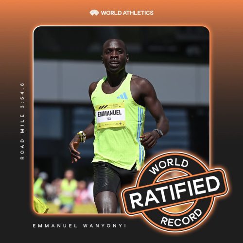 A poster showing World Athletics ratification of the 1 Mile race by Emmanuel Wanyonyi. PHOTO/@WorldAthletics/X