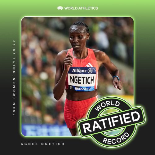 A poster showing World Athletics ratification of the 10KM road race world record set by Agnes Ngetich. PHOTO/@WorldAthletics/X