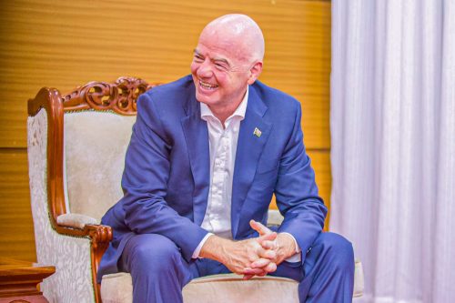 FIFA President Gianni Infantino arrives for the CHAN final, Saturday, August 30, 2025. PHOTO/@KasaraniStadium/X