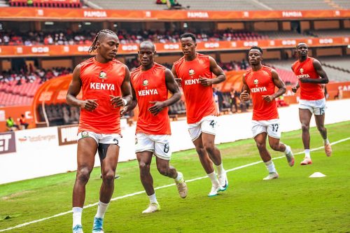 Harambee Stars warming up ahead of Zambia match on Sunday, August 17, 2025. PHOTO/@Harambee__Stars/X