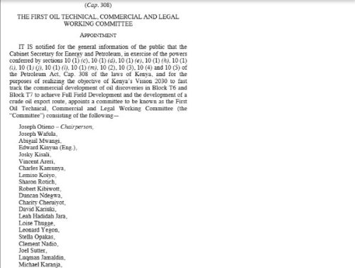 Part of the gazzete notice confirming the formation of the committee. PHOTO/Screengrab by PD Digital/https://new.kenyalaw.org/akn/ke/officialGazette/2025-08-22/178/eng@2025-08-22