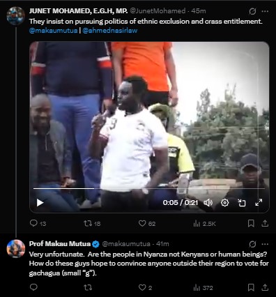 Part of the statement showing Junet Mohamed and Makau Mutua's responses to Senator John Methu's comments on Saturday August 23, 2025. PHOTO/ Screengrab by PD Digital/@JunetMohamed/@makaumutua/X