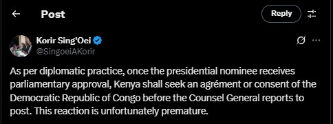 Part of the statement from PS Korir Sing'Oei. PHOTO/ Screengrab by PD Digital/@SingoeiAKorir/X