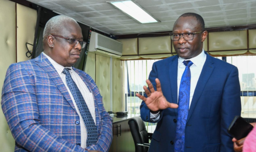 MCK board chairperson Maina Muiruri shares a word with IEBC chairperson Erastus Ethekon during an engagement on August 5, 2025. PHOTO/@MediaCouncilK/X