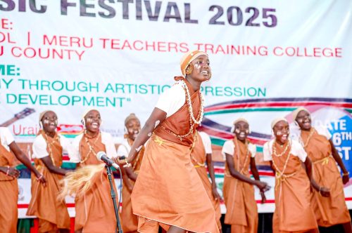 Agikuyu, Tharaka and Meru folk dances and songs dominated the first day of the 97th edition of the Kenya Music Festival being held at the Meru High School. PHOTO/Dorcas Mbatia