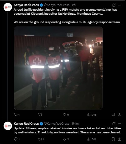 The Kenya Red Cross statement confirming the accident on Sunday August 24, 2025. PHOTO/ Screengrab by PD Digital/@KenyaRedCross/X