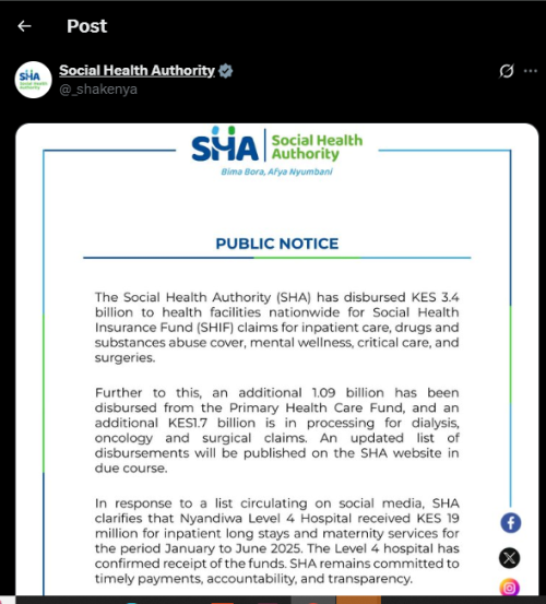 A post shared by SHA on X. PHOTO/Screengrab by PD Digital from @_shakenya