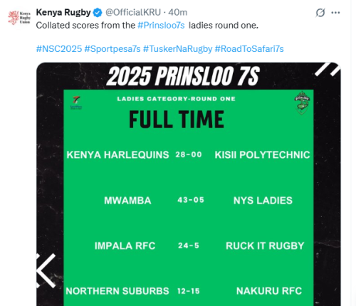 X post by the Kenya Rugby Union (KRU). PHOTO/Screengrab by People Daily Digital.