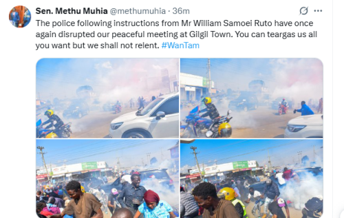 X post by Senator Methu following the disruption of the Gilgil meeting. PHOTO/Screengrab by People Daily Digital