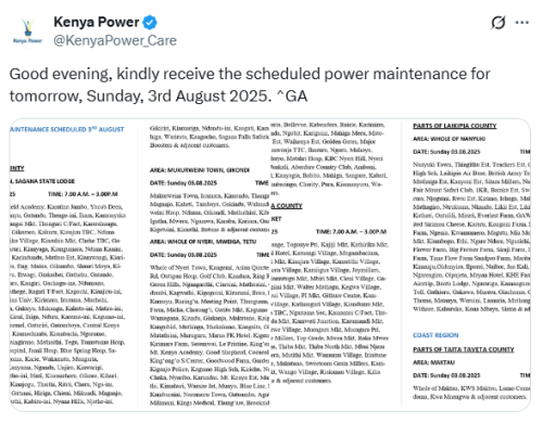 X post by Kenya Power. PHOTO/Screengrab by People Daily Digital.