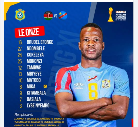 DR Congo’s starting lineup as posted on their official Facebook account.
PHOTO/Screengrab by People Daily Digital.