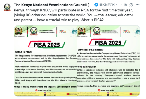 X post by KNEC. PHOTO/Screengrab by People Daily Digital