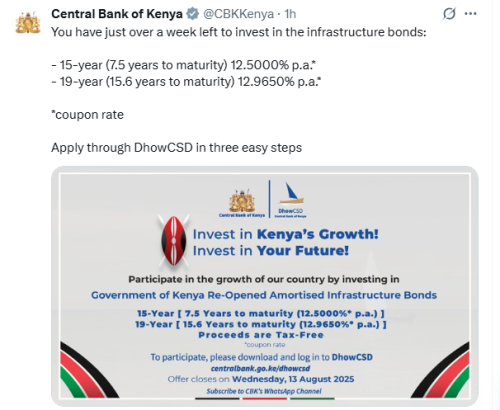 X post from CBK account. PHOTO/Screengrab by People Daily Digital